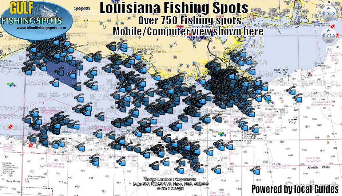 Louisiana Fishing Spots Map - Gulf 