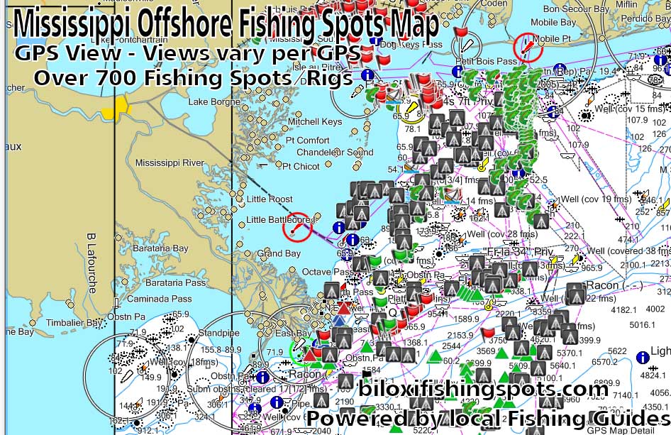 Mississippi Fishing Spots Map - Gulf Fishing Spots for GPS