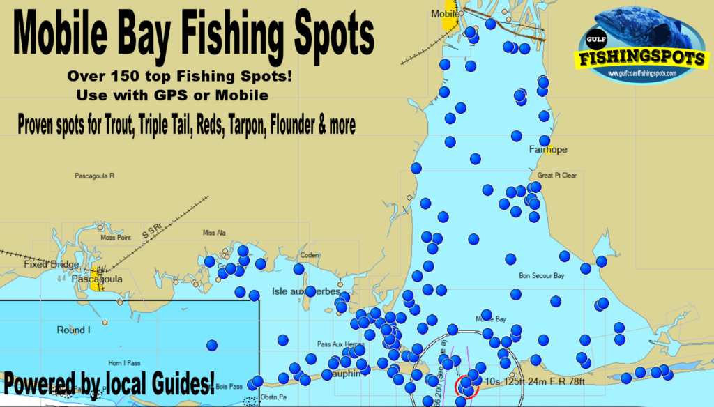 Mobile Bay Alabama GPS Fishing Spots Map